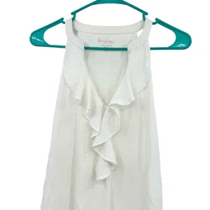 Lilly Pulitzer‎ size Small 100% pima cotton white tank top shirt blouse v neck thumbnail 3