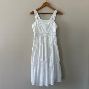 Pinch Tiered Midi Dress Cotton Poplin Sundress Pockets‎ Sleeveless White Size L thumbnail 11