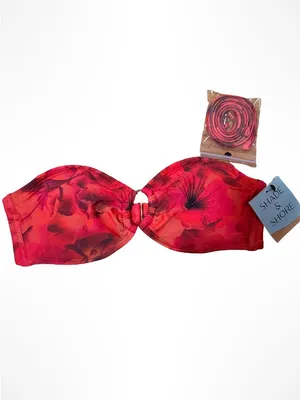 Shade & Shore Red Floral Bandeau Bikini with Black Bottoms thumbnail 5