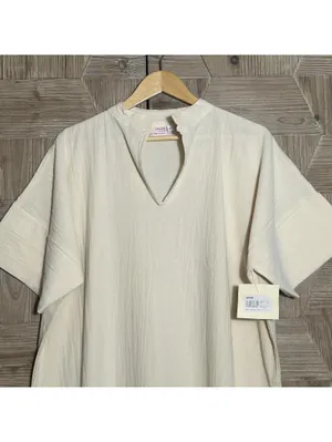 B'Gauze Women's Size 2 (L/XL) Natural Beige Cotton Gauze V-Neck Maxi Dress NWT thumbnail 3