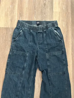 Gap Womens Wide Leg Jeans Medium Dark Wash Denim Easy Cargo Jean Pull On Utility thumbnail 4