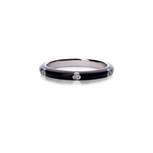 Boutique NEW Pave‎ Black & White Stackable Ring | 925 Sterling Silver Enamel thumbnail 2