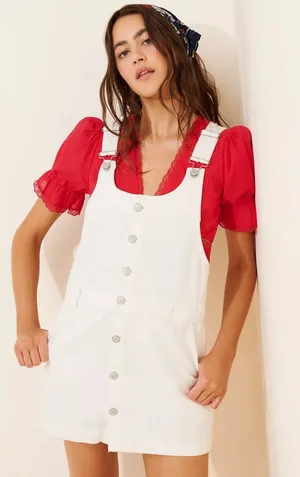 We The Free Edie Denim Skirtall in White Large thumbnail 1