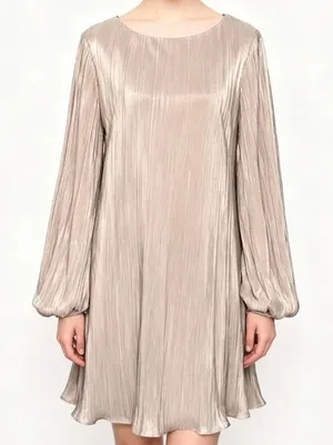 Betsy & Adam - Gold‎ Metallic Pleated Long-Sleeve Mini Dress thumbnail 1