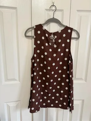 Mister Zimi Tash Top Linen Tank Brown/White Polka Dot Size 8 NWT thumbnail 6