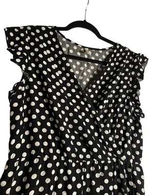 GRECERELLE Polka Dot High Low Faux Wrap Flowy High Low Maxi Dress Black White XL thumbnail 8