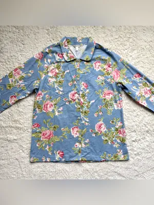 Garnet Hill Organic Cotton Heritage Flannel Pajama Top Shirt S Blue Floral NWOT thumbnail 2