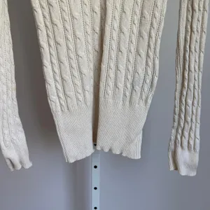 American Eagle Cotton Wool Academia Preppy‎ Cable Knit V Neck Sweater L Ivory thumbnail 3