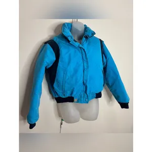 Woolrich vintage woman’s size large Blue Puffer Jacket Navy coat zip up 90s thumbnail 2