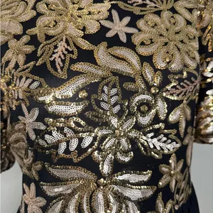 Stevie Hender Formal Line Maxi Formal Dress Black Color Gold Lace Size L. I#89 thumbnail 8