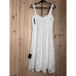 NWT Lulus Divine Beauty White Lace Midi Dress With Pockets Classy Elegant Size L thumbnail 6