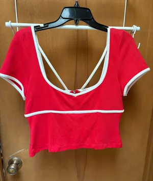 Maeve by Anthropologie Red Crop Top with White Piping Size Small thumbnail 1