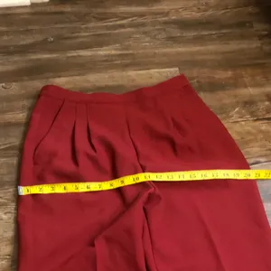 Red Vintage high waist straight leg pleated pants with front pockets and frayed hems (Vintage size 12, fits as US Size 8, Waist:30”)0 thumbnail 5