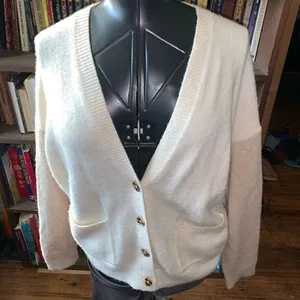 Madewell tan & cream color block grandpa M cardigan thumbnail 1