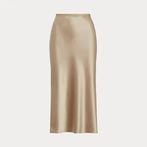 NWT Polo Ralph Lauren Satin Slip Midi in Khaki Pull-on A-line Skirt 8 $298 thumbnail 2