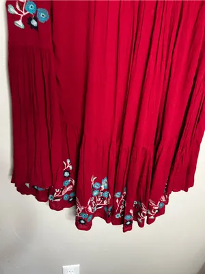 Free People Te‎ Amo Red Blue Floral Embroidered V Neck Babydoll Mini Dress thumbnail 12