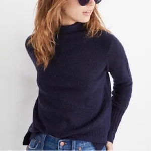MADEWELL Merino Wool Ribbed Navy Long Sleeve Turtleneck Sweater Top thumbnail 2