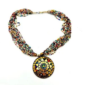 Tribal Beaded Statement Necklace Gold thumbnail 1