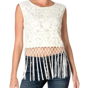 Miss Me White Lace Crochet Tassel Fringe Sleeveless Top Size Large thumbnail 1