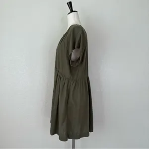 Universal Threads Linen Blend Olive Green Short Sleeves Shift Dress, Sz Large thumbnail 6
