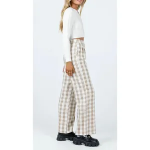 Princess Polly Archer‎ Plaid Wide Leg Trousers Pants Beige Tan Cream Women Sz 4 thumbnail 3
