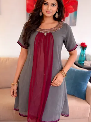 kurta features intricate Rhinestones rich fuchsia and crimson XL Dress Lined FFU thumbnail 1
