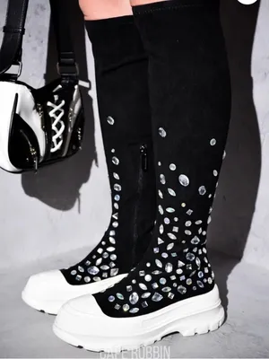 Cape Robbin Black Knee-High Platform Boots with White Soles and Silver Studs thumbnail 3
