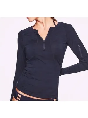 Athleta Pacifica UPF Long Sleeve Rashguard Quarter Zip Black Size M thumbnail 2