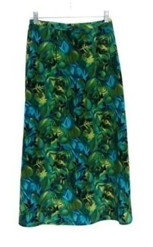 Vintage Sag Harbor Blue & Green Tropical Leaf Print Midi Skirt Size Petite S thumbnail 1