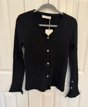 Commense V Neck Flare Sleeve Ribbed Button Cardigan Size Medium NWT thumbnail 1