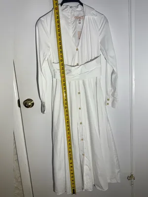 NWT Hutch White Button-Front Wrap Long-Sleeve VNeck Midi Shirt Dress 100% Cotton thumbnail 4