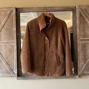 Cozy Sherpa Jacket Brown Fleece Womens Small thumbnail 2