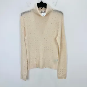 J.Crew Featherweight Cashmere Turtleneck Sweater Rhinestones Buttercream XL NWT thumbnail 6