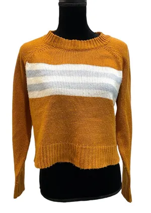 La Hearts Mustard Striped Crewneck Cropped Sweater thumbnail 1