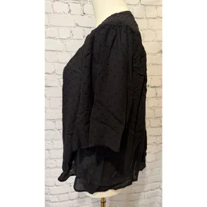 Ann Taylor Loft black textured Swiss dot blouse round neckline lightweight Small thumbnail 2