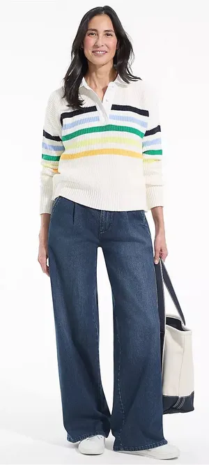 Lands' End Women's Soft Denim High Rise Pleated Wide Leg Trousers thumbnail 1