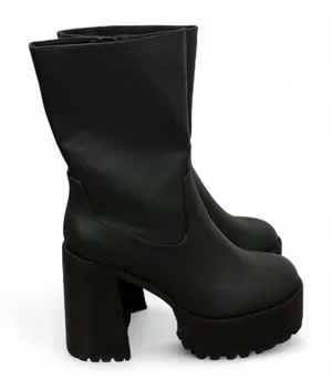 Princess polly platform mid calf chunky heel Garbo Boots Black thumbnail 1