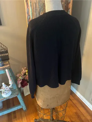 Old Navy Black Crewneck Long Sleeve Waffle Henley Tee | Size Medium thumbnail 3