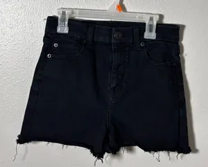 American Eagle Women‎ Black Denim Curvy High Rise Shortie Cutoff Shorts size 4 thumbnail 1