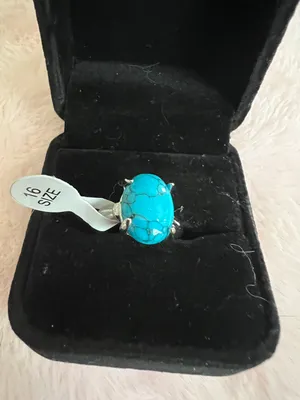 Gorgeous Faux Turquoise and Silver Gemstone Ring Size 16/5.5 US thumbnail 2