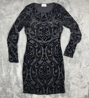 Mystic Black Velvet Sheer Burnout Bodycon Dress Sparkly Long Sleeve‎ Goth Witchy thumbnail 1