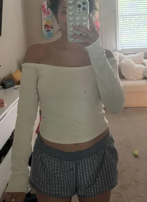 BDG Cream Off The Shoulder Top thumbnail 1