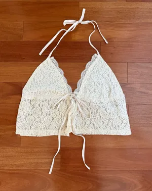 Peppermayo Cream Lace Tie Front Halter Top thumbnail 1
