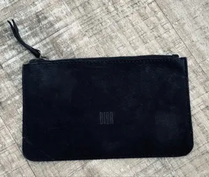Biba black suede leather zip pouch 10" x 5" thumbnail 1