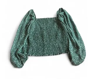 Abercrombie and fitch puff sleeve green floral peasant blouse size large thumbnail 1