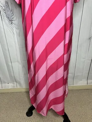 Entro Women’s Maxi Shirt Dress Sz S Diagonal Striped Collared Short Sleeve Pinks thumbnail 3