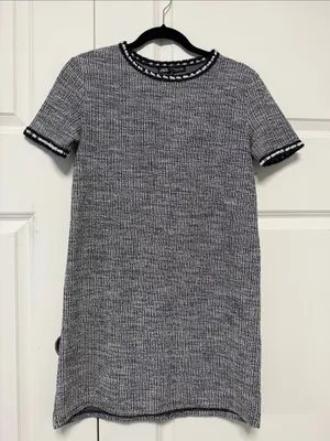 Zara Gray and Black Tweed-Effect Mini Dress thumbnail 2