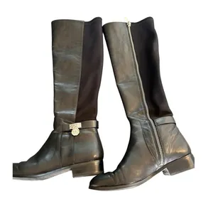 Michael Kors Hamilton Riding Boots Black /Silver Logo Size 6.5 M thumbnail 1