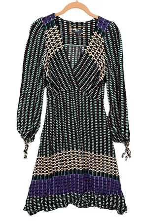 Maeve Size 4 Dress Long‎ Sleeve Geometric Faux Wrap Colorful Womens A-Line thumbnail 1