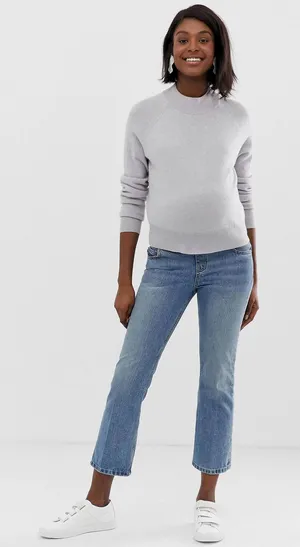 Asos Design Egerton Rigid Cropped Flare Under Belly Maternity Jeans womens 10 thumbnail 1
